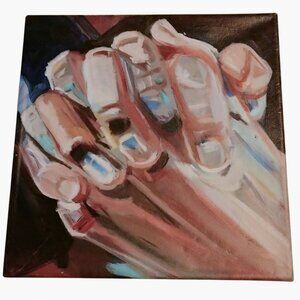 Praying Hands Painted Canvas Artwork Interlocked Fingers Hope Solace Inspiration